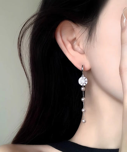 Boutique Zircon Drop Sterling Silk Silver Overgild Pearl Earrings