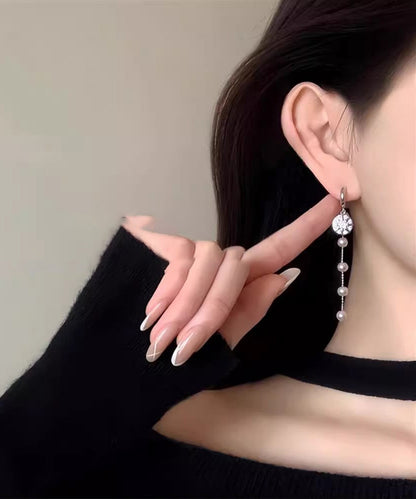 Boutique Zircon Drop Sterling Silk Silver Overgild Pearl Earrings