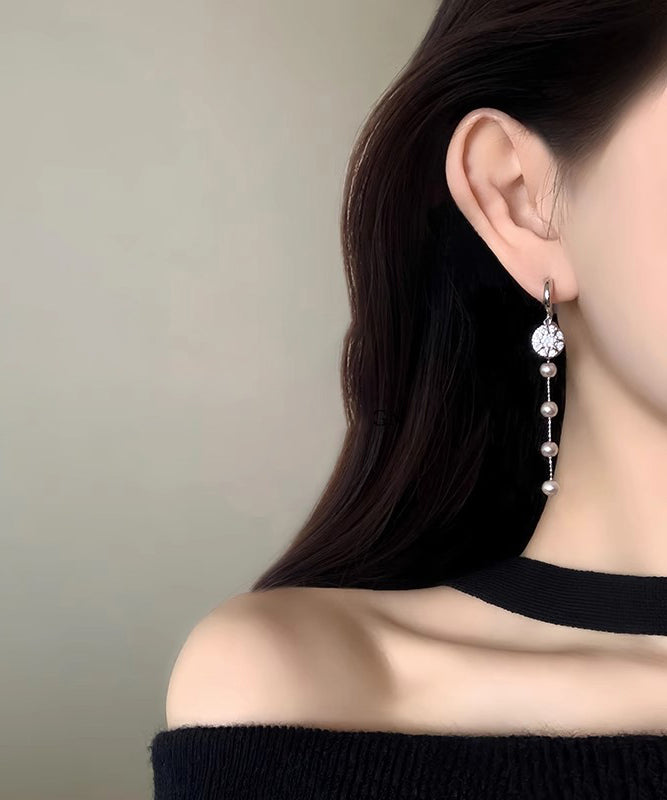 Boutique Zircon Drop Sterling Silk Silver Overgild Pearl Earrings