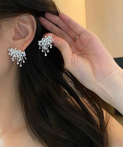 Silver Silk Snowflake Boutique Stud Earrings Sterling Zircon