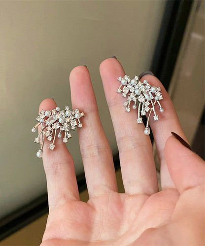 Silver Silk Snowflake Boutique Stud Earrings Sterling Zircon