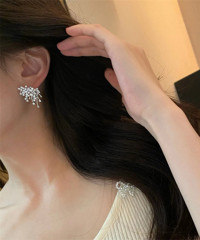 Silver Silk Snowflake Boutique Stud Earrings Sterling Zircon