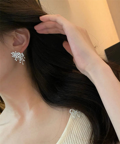 Silver Silk Snowflake Boutique Stud Earrings Sterling Zircon