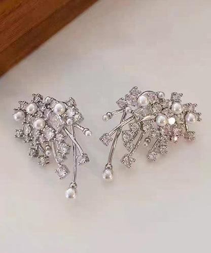 Silver Silk Snowflake Boutique Stud Earrings Sterling Zircon