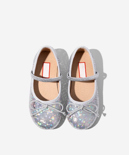 Strap Flat Bow Sequins Shoes Buckle Kids Boutique Feet Silvery