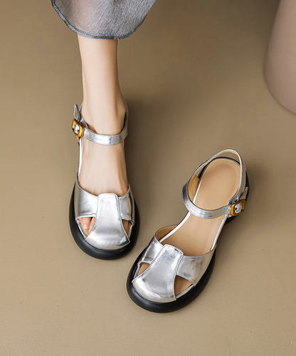 Splicing Chunky Boutique Strap Sandals Yellow Buckle Sheepskin