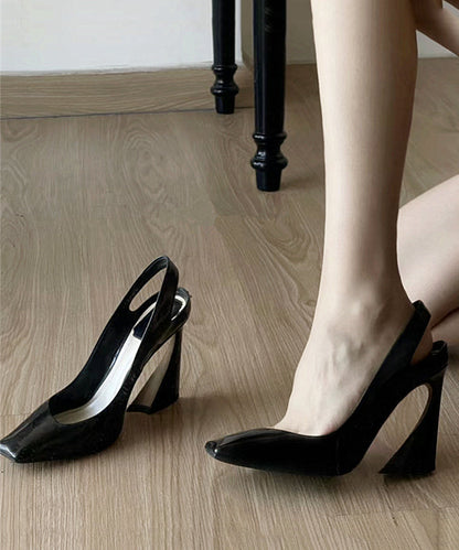 Black Sheepskin High Square Boutique Heel Toe Sandals Splicing