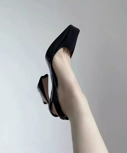 Sheepskin Sandals Heel Splicing High Boutique Black Toe Square