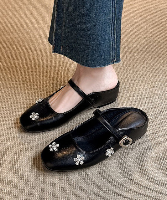 Splicing Slide Black Faux Sandals Zircon Wedge Boutique Leather