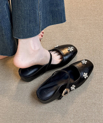 Splicing Slide Black Faux Sandals Zircon Wedge Boutique Leather