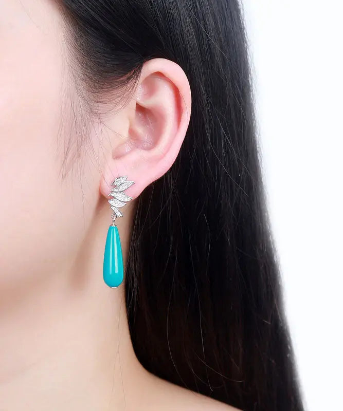 Boutique Sterling Silver Water Drop Turquoise Drop Earrings Ada Fashion