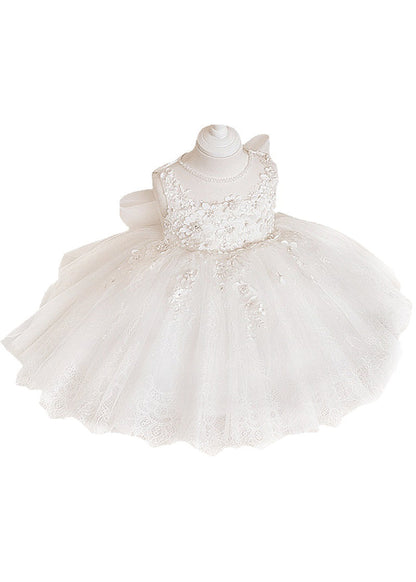 Boutique White Floral Lace Patchwork Tulle Girls Long Dress Sleeveless YS022