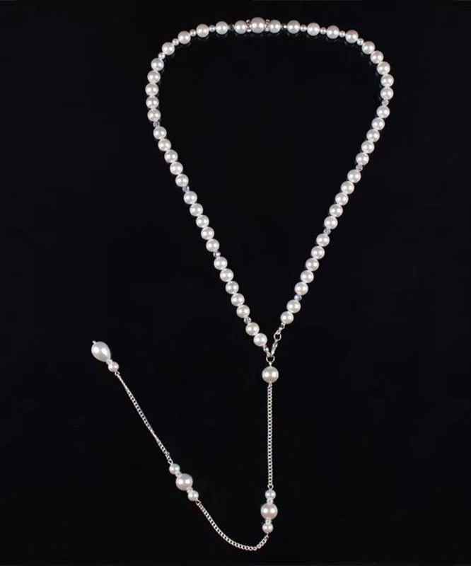 Boutique White Stainless Steel Pearl Chain Tassel Lariat Necklace YA012