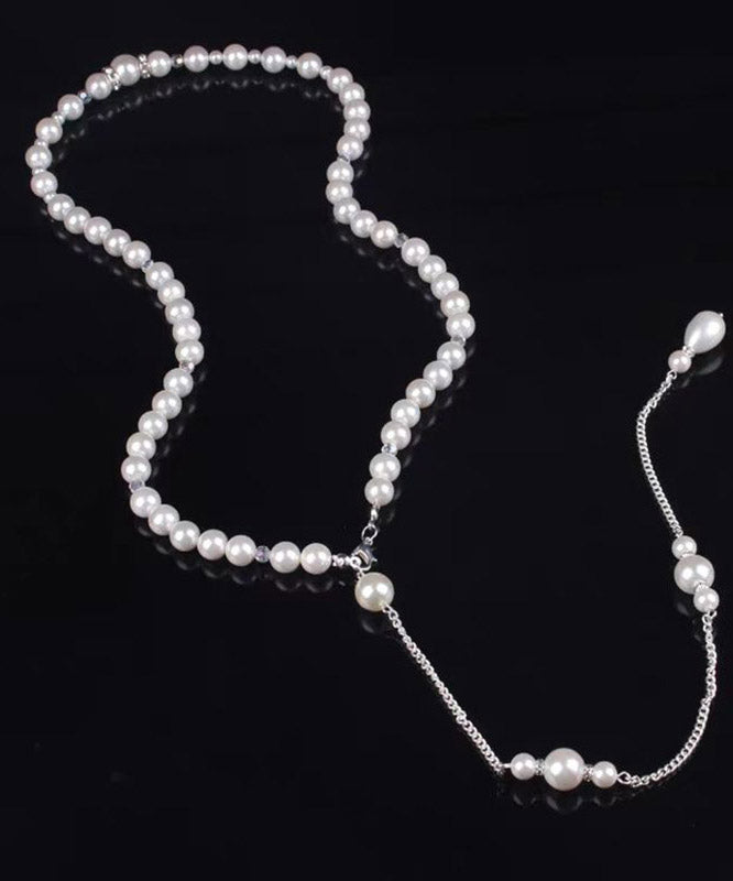 Boutique White Stainless Steel Pearl Chain Tassel Lariat Necklace YA012