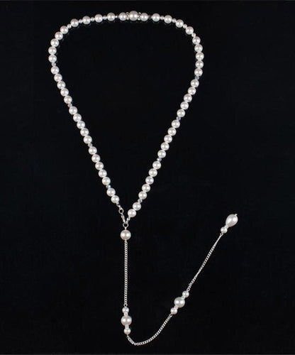 Boutique White Stainless Steel Pearl Chain Tassel Lariat Necklace YA012