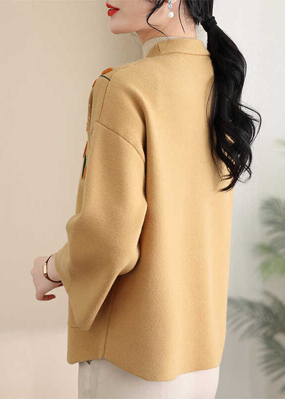 Boutique Yellow Patchwork Cotton Knit Cardigans Bracelet Sleeve TA024