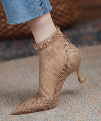 Pointed Splicing Mesh Black Toe Rivet Breathable Boots