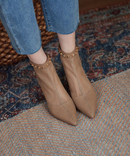 Pointed Splicing Mesh Black Toe Rivet Breathable Boots