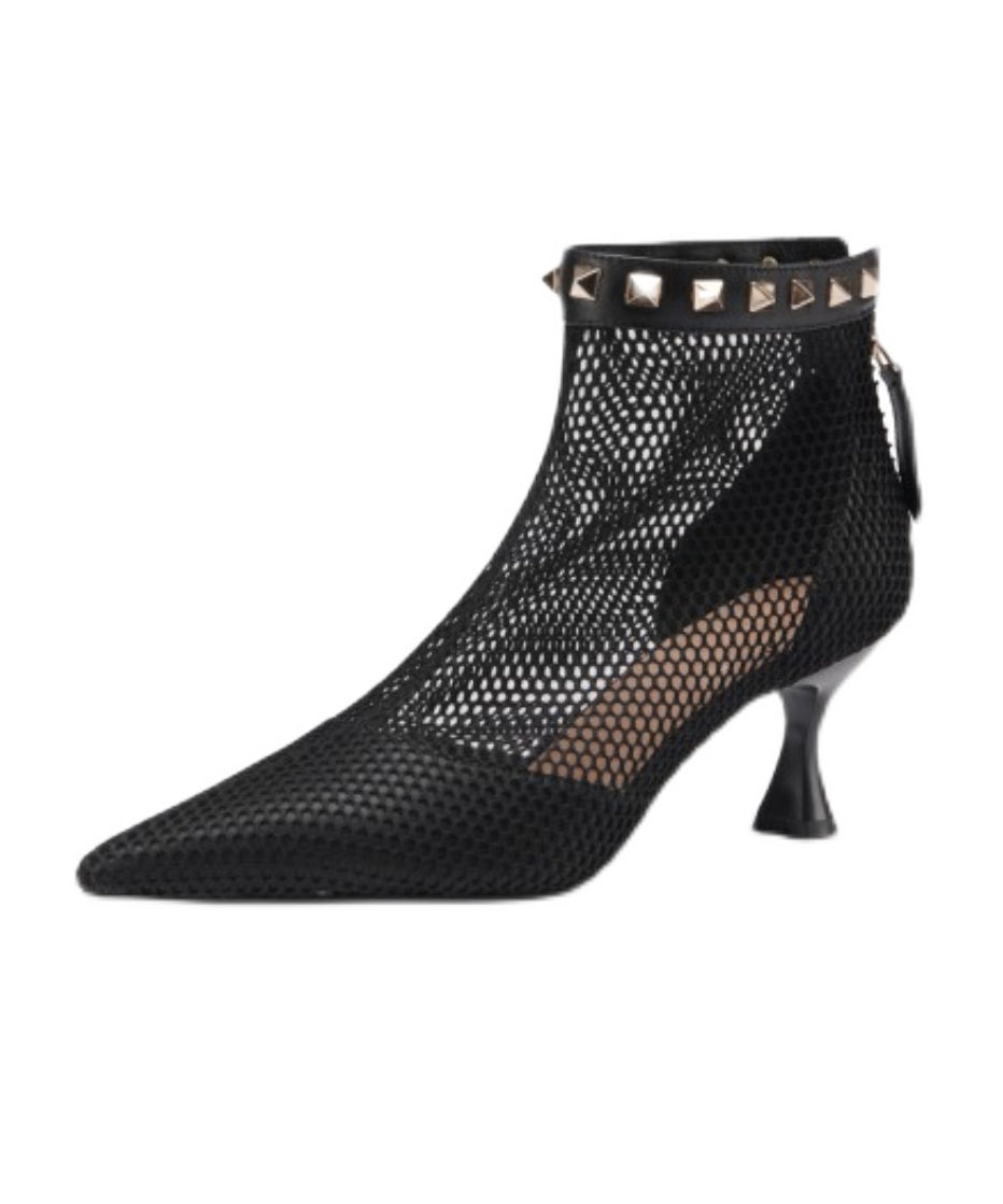 Boots Breathable Black Rivet Pointed Mesh Toe Splicing