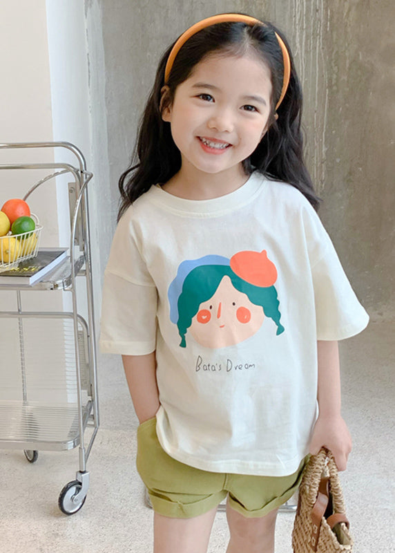 Brief Apricot Patchwork Girls T Shirt Short Sleeve SS1019