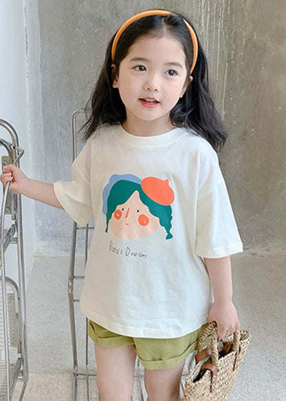 Brief Apricot Patchwork Girls T Shirt Short Sleeve SS1019