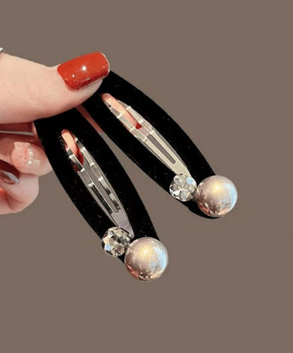 Pearl Hairpin Brief Velvet Metal Black