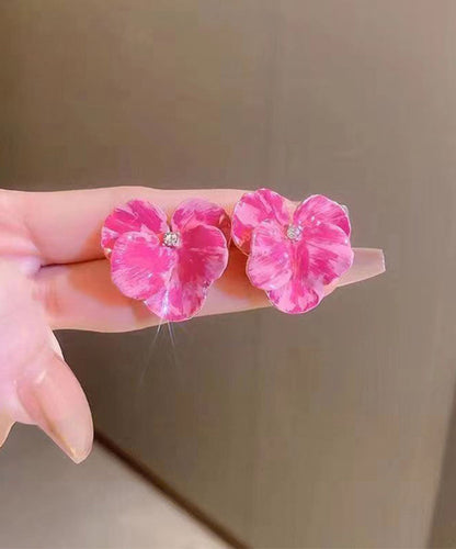 Earrings Brief Zircon Blue Alloy Floral Stud