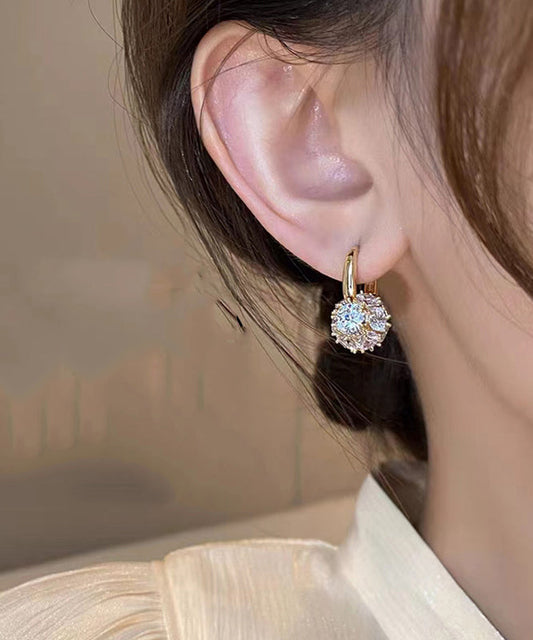 Earrings Alloy Brief Zircon Hoop Gold Copper