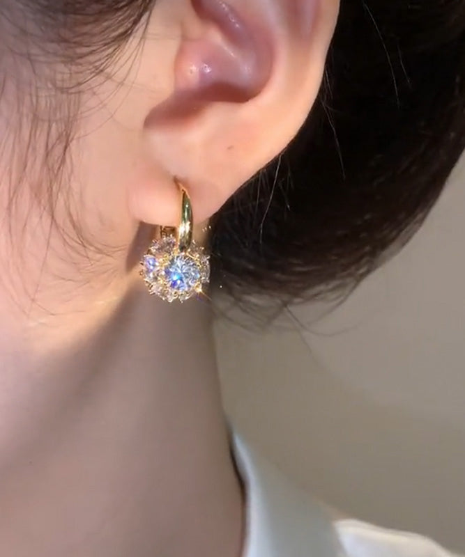 Earrings Alloy Brief Zircon Hoop Gold Copper