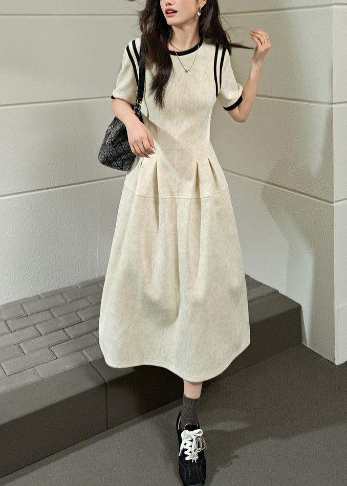 Summer Grey O-Neck Dresses Wrinkled Patchwork Brief Maxi Light