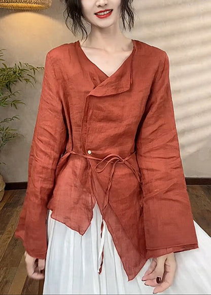 Asymmetrical Spring Brief Top Patchwork Red