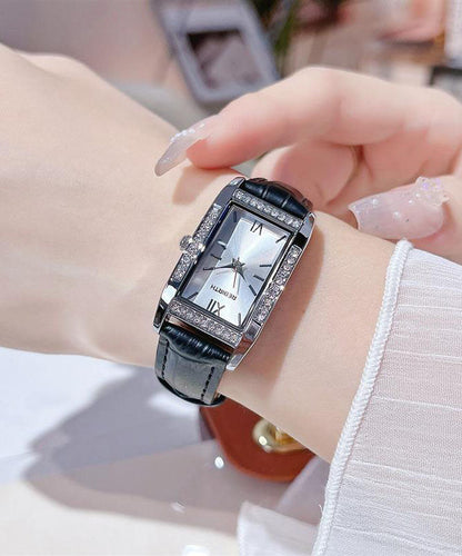 Brief Zircon Watches Leather White Square