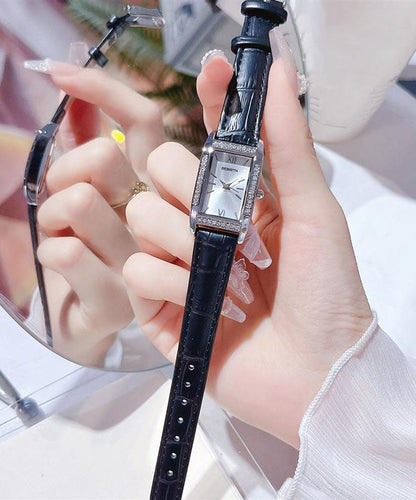 Brief Zircon Watches Leather White Square