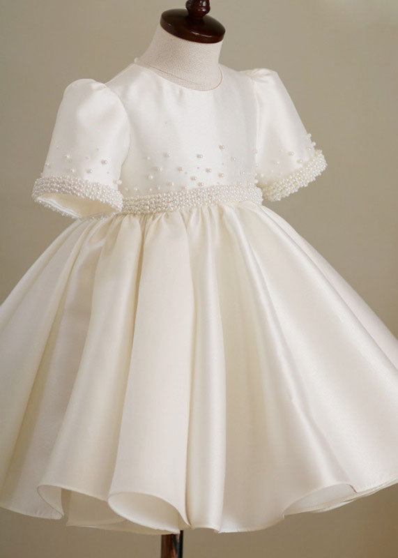 Brief White Nail Bead Girls Maxi Dress Summer YS014