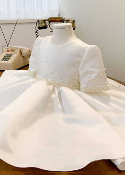 Brief White Nail Bead Girls Maxi Dress Summer YS014