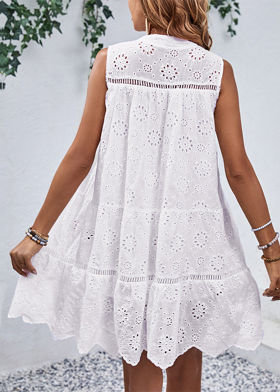 Summer Stand Mid Out Dress Hollow Brief Collar White