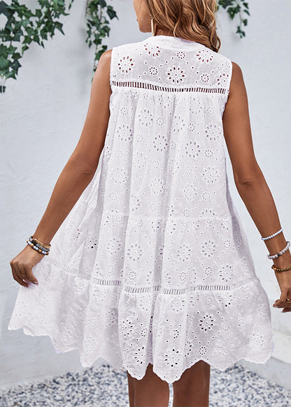 Summer Stand Mid Out Dress Hollow Brief Collar White