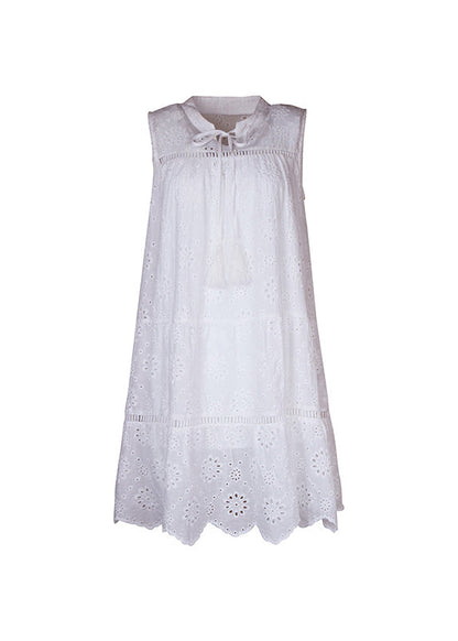 Summer Stand Mid Out Dress Hollow Brief Collar White