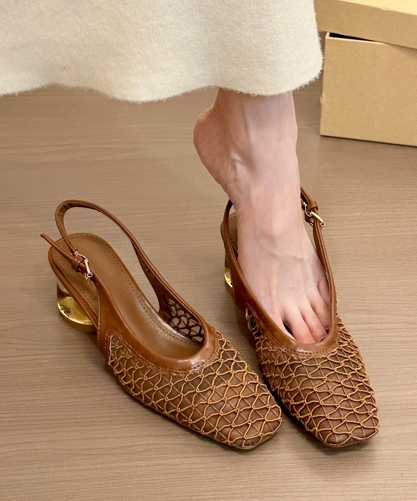 Breathable Brown Comfortable Splicing Sandals Chunky Mesh