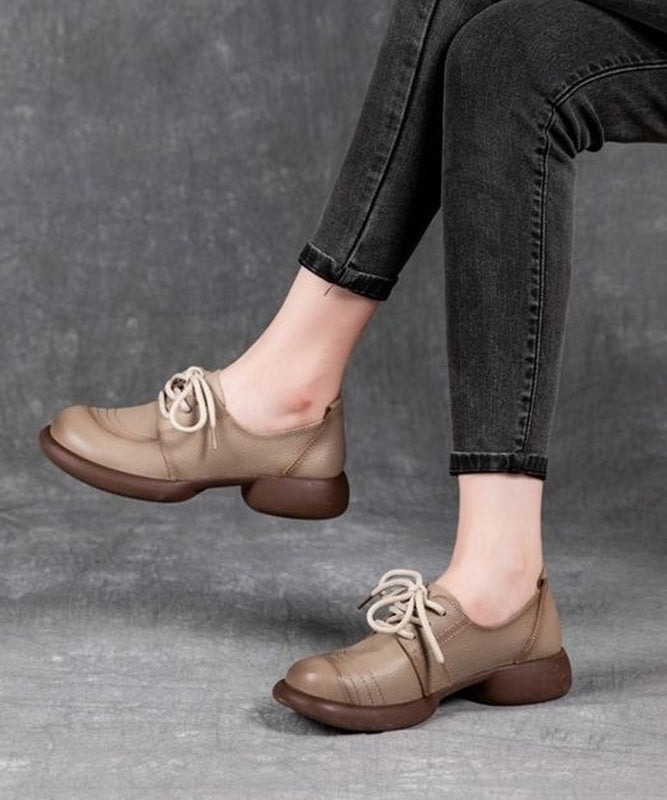 For Brown Up Leather Splicing Cowhide Women Shoes Lace Flat