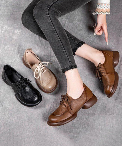 For Brown Up Leather Splicing Cowhide Women Shoes Lace Flat
