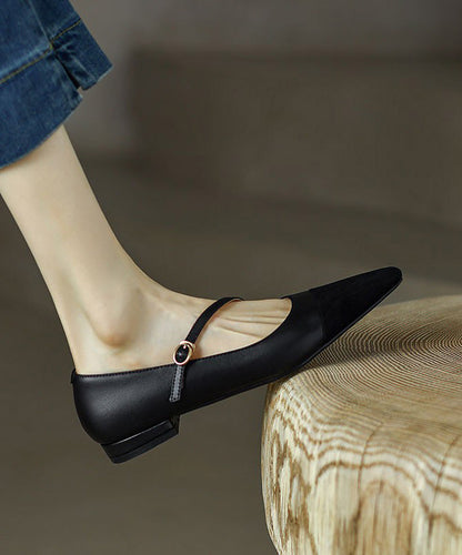 Toe Shoes Leather Splicing Pointed Flat Cowhide Brown French