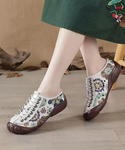 Strap Splicing Embossed Brown Shoes Cowhide Flat Leather Cross