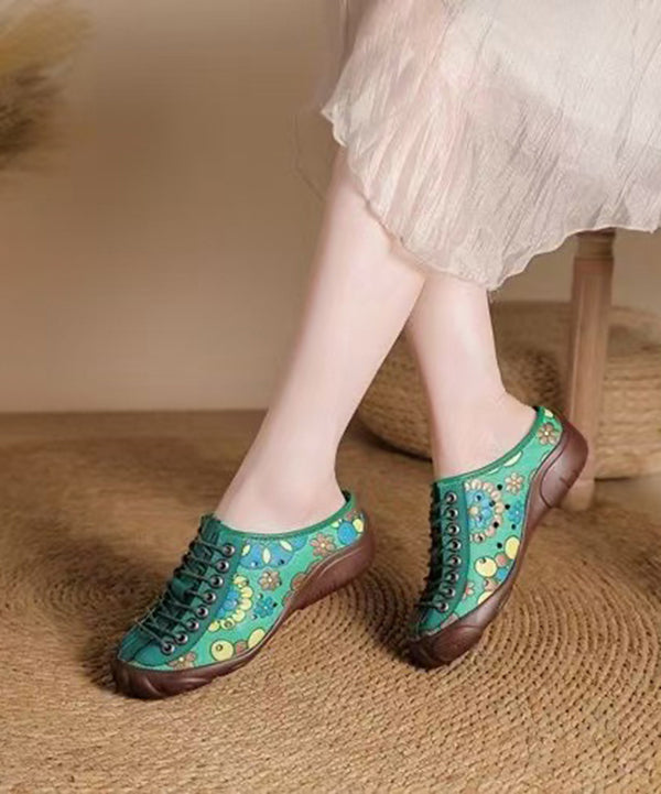 Strap Cowhide Shoes Embossed Flat Splicing Cross Brown Leather