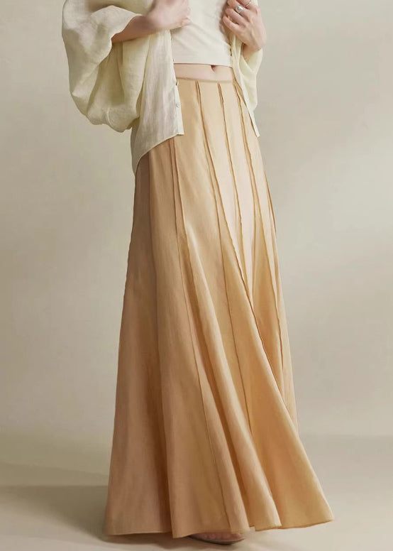 Brown High Cotton Maxi Waist Silk Skirts Patchwork