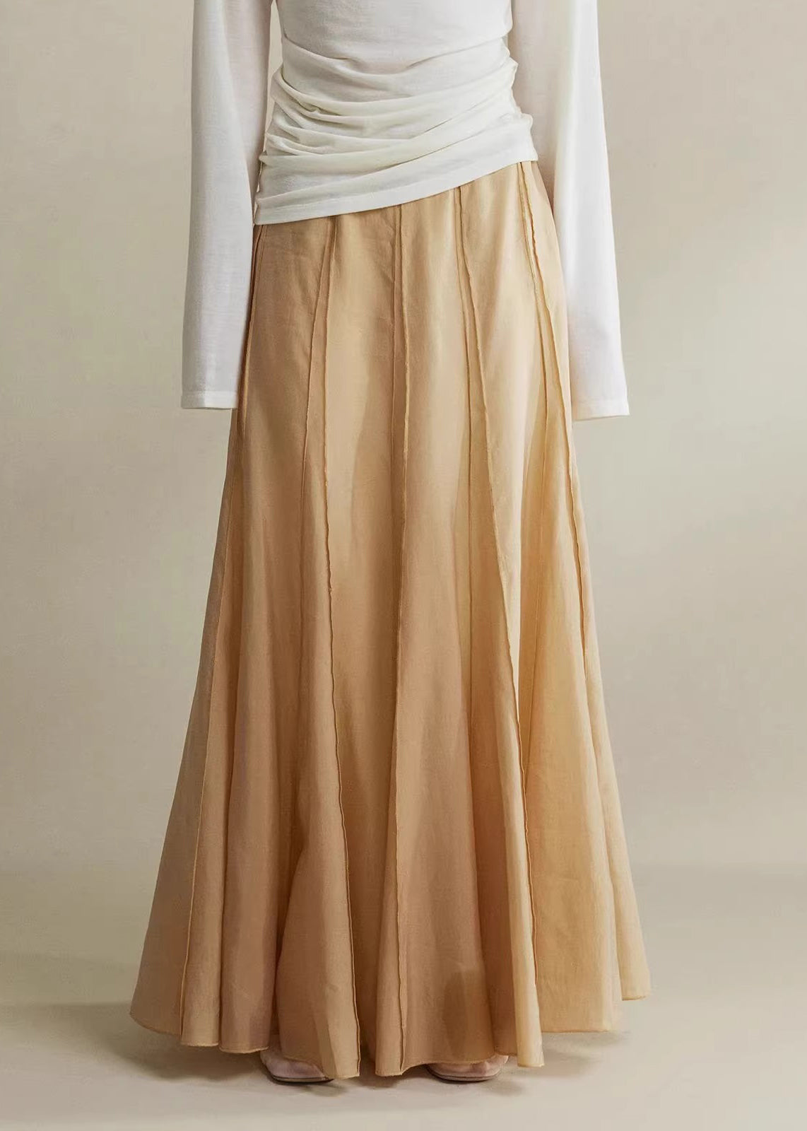 Brown High Cotton Maxi Waist Silk Skirts Patchwork