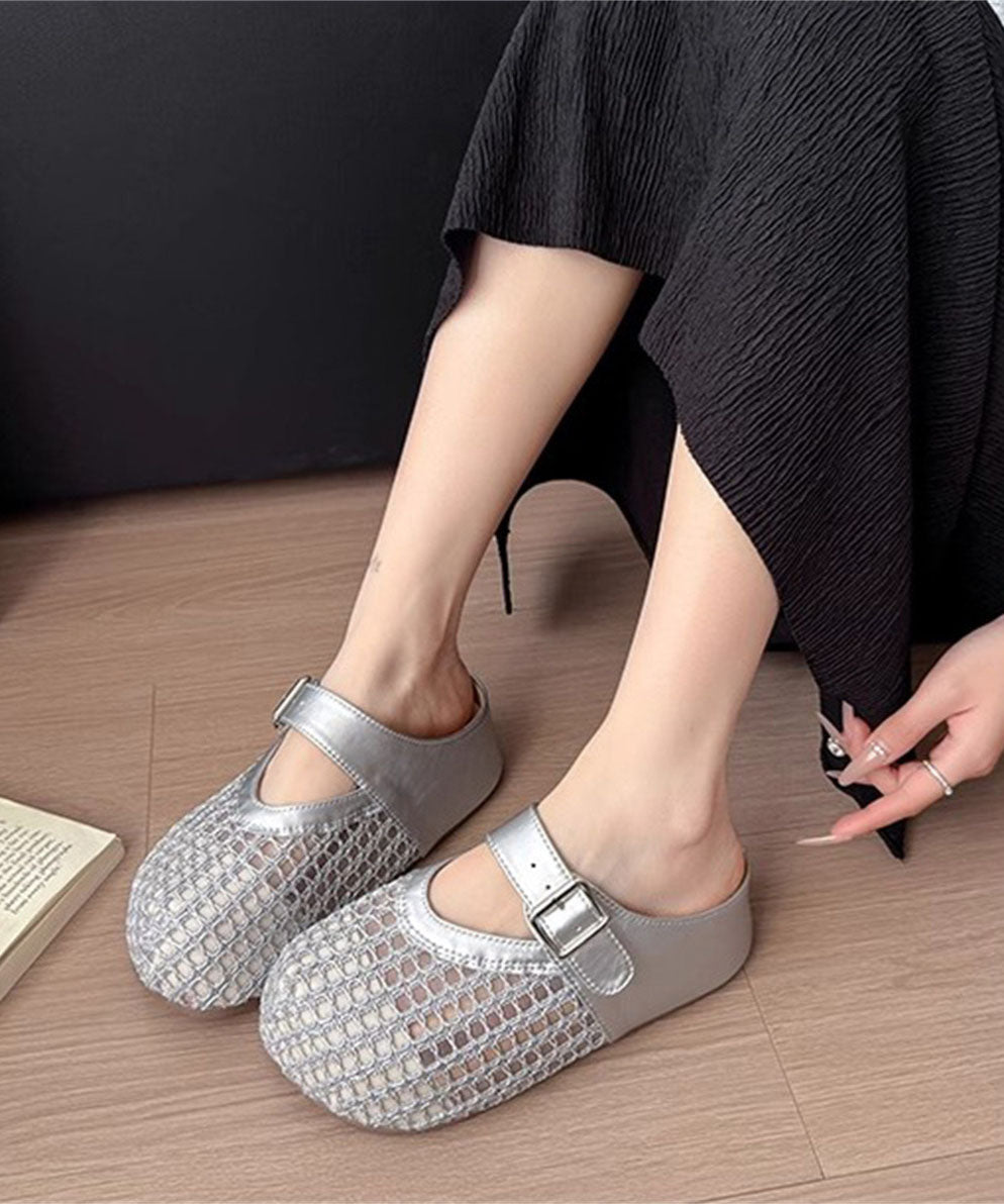 Faux Splicing Platform Brown Leather Fashion Slide Sandals