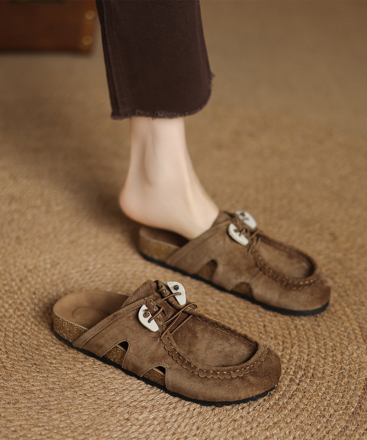 Slide Sandals Suede Platform Brown Splicing Comfy