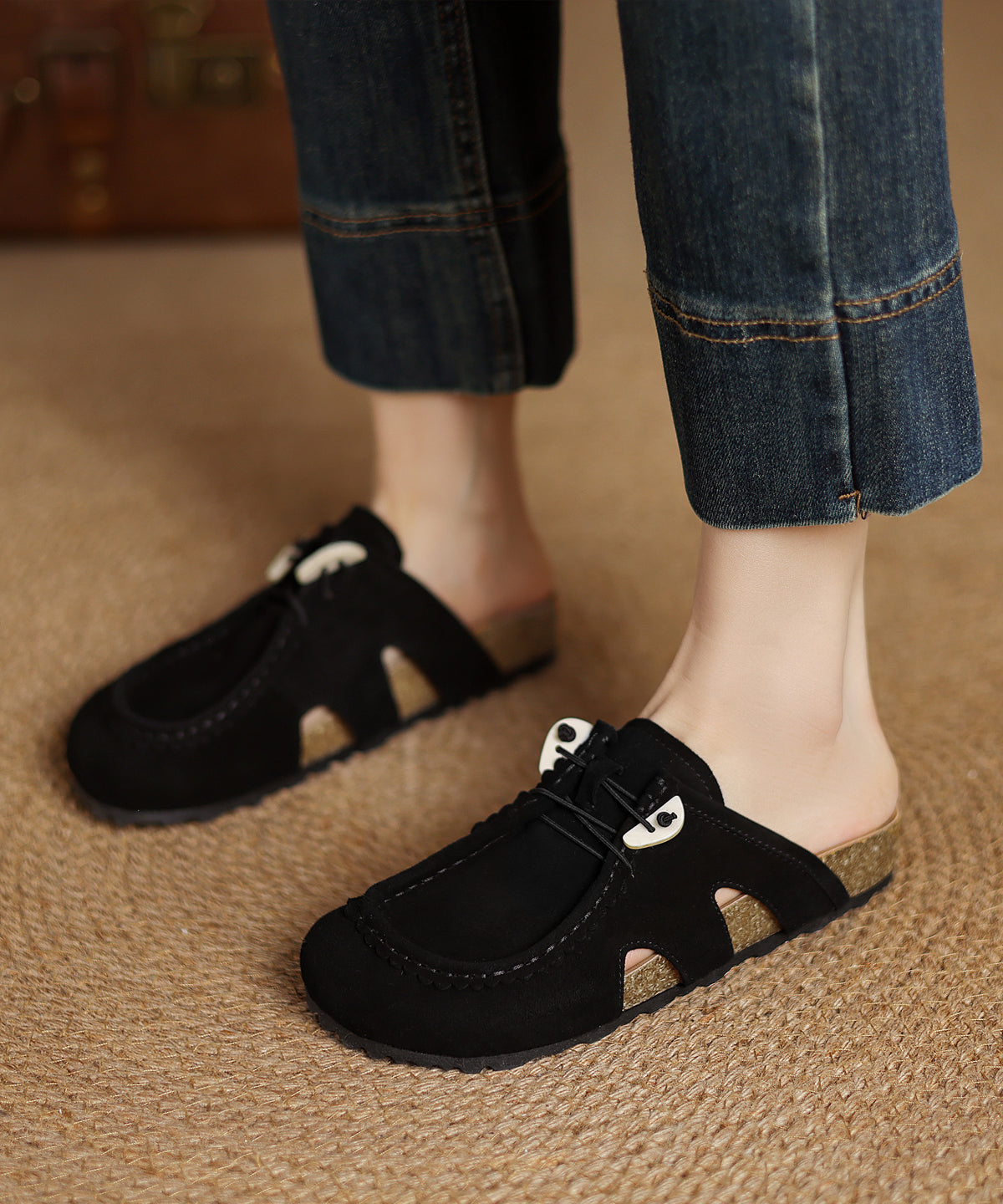 Slide Sandals Suede Platform Brown Splicing Comfy