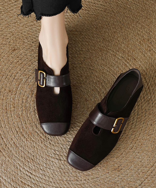 Brown Buckle Strap For Splicing Suede Women Chunky Loafers